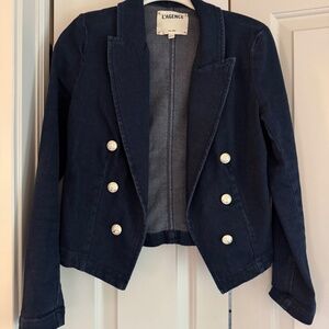 L'AGENCE Navy Denim Blazer